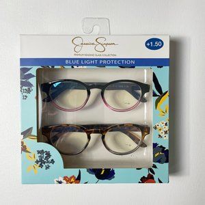 Square Tortoiseshell Blue-Gray Resin Reading Glasses by Jessica Simpson +3.00 Jessica Simpson Reading Glasses Blue Tortoise Frames Marble  main image 2